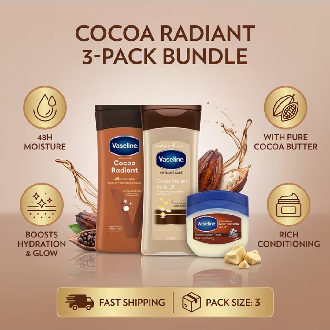 Vaseline Cocoa Butter Bundle - Body Lotion 200ml, Body Oi 200ml & Moisturisina Jelly 100ml Set - Image 4